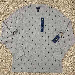 Polo Ralph Lauren Allover Pony Waffle-Knit Sleep Shirt Gray, Size XL (New)